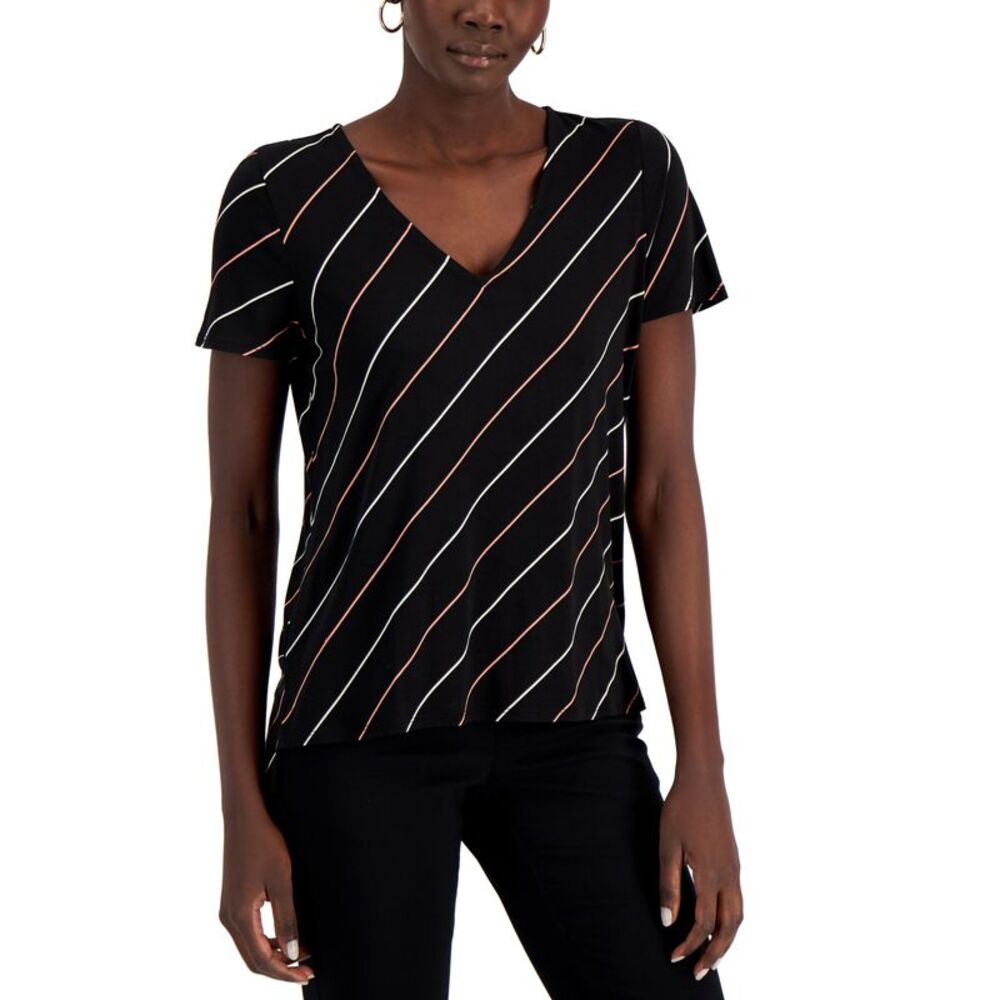 Alfani Striped V Neck Top